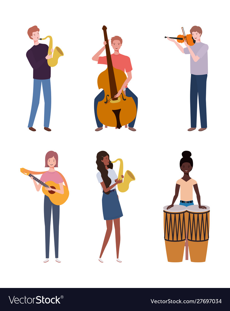 Group young people playing musical instruments Vector Image