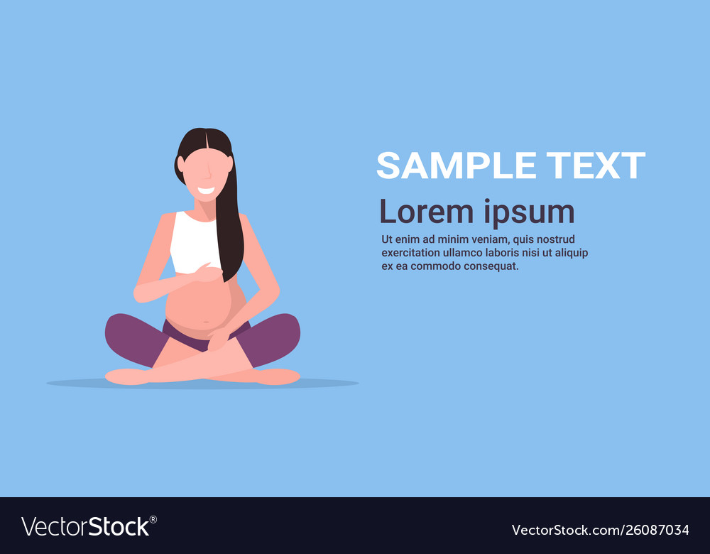 Happy pregnant woman sitting lotus pose