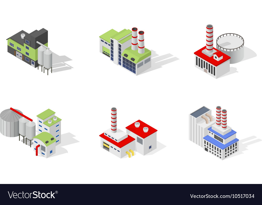 Icons and compositions of industrial building Vector Image