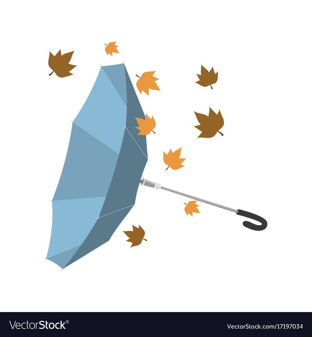 Isolated umbrella invested with autumn leaves