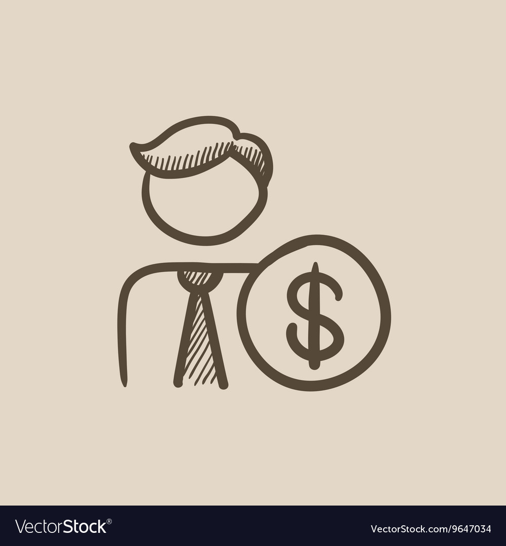 Mann mit Dollar Zeichen Skizze Symbol