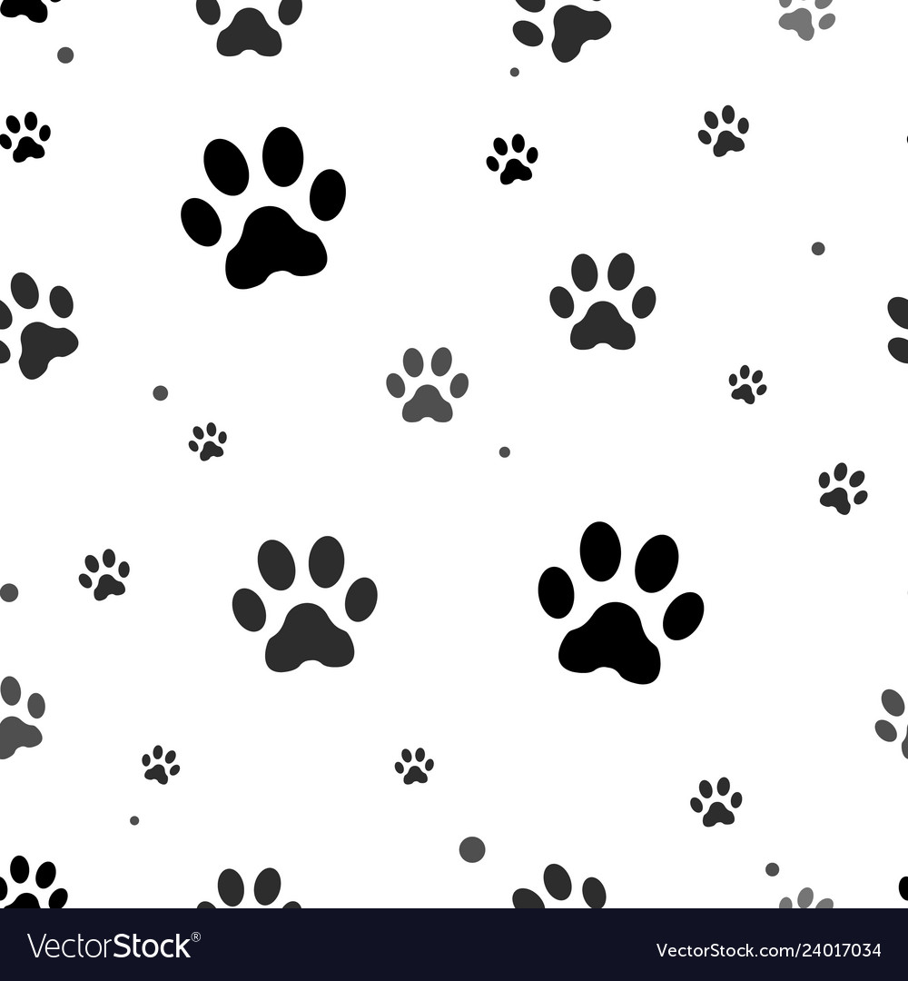 Paw print seamless traces of cat textile pattern vector image Paw print seamless traces of cat textile pattern