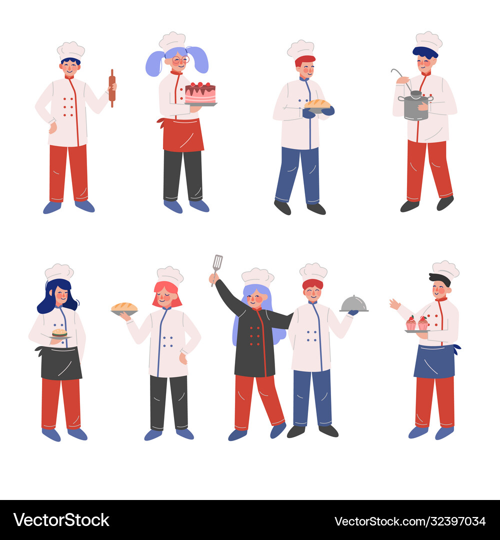 Professional chef characters collection male Vector Image