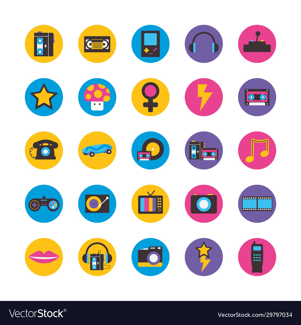 Retro flat block style icon set design vector image Retro flat block style icon set design