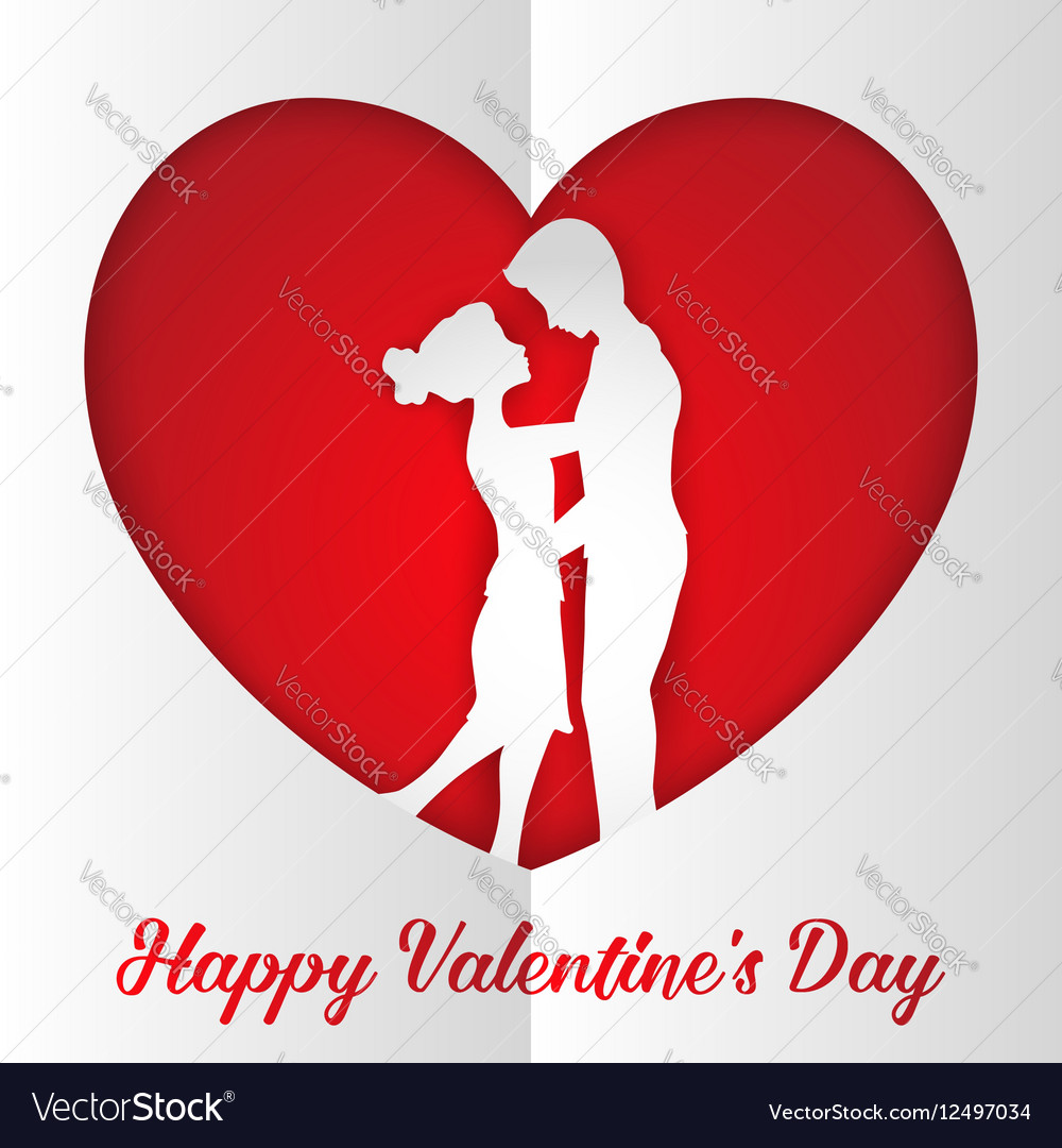 Romantic couple inside paper heart Royalty Free Vector Image