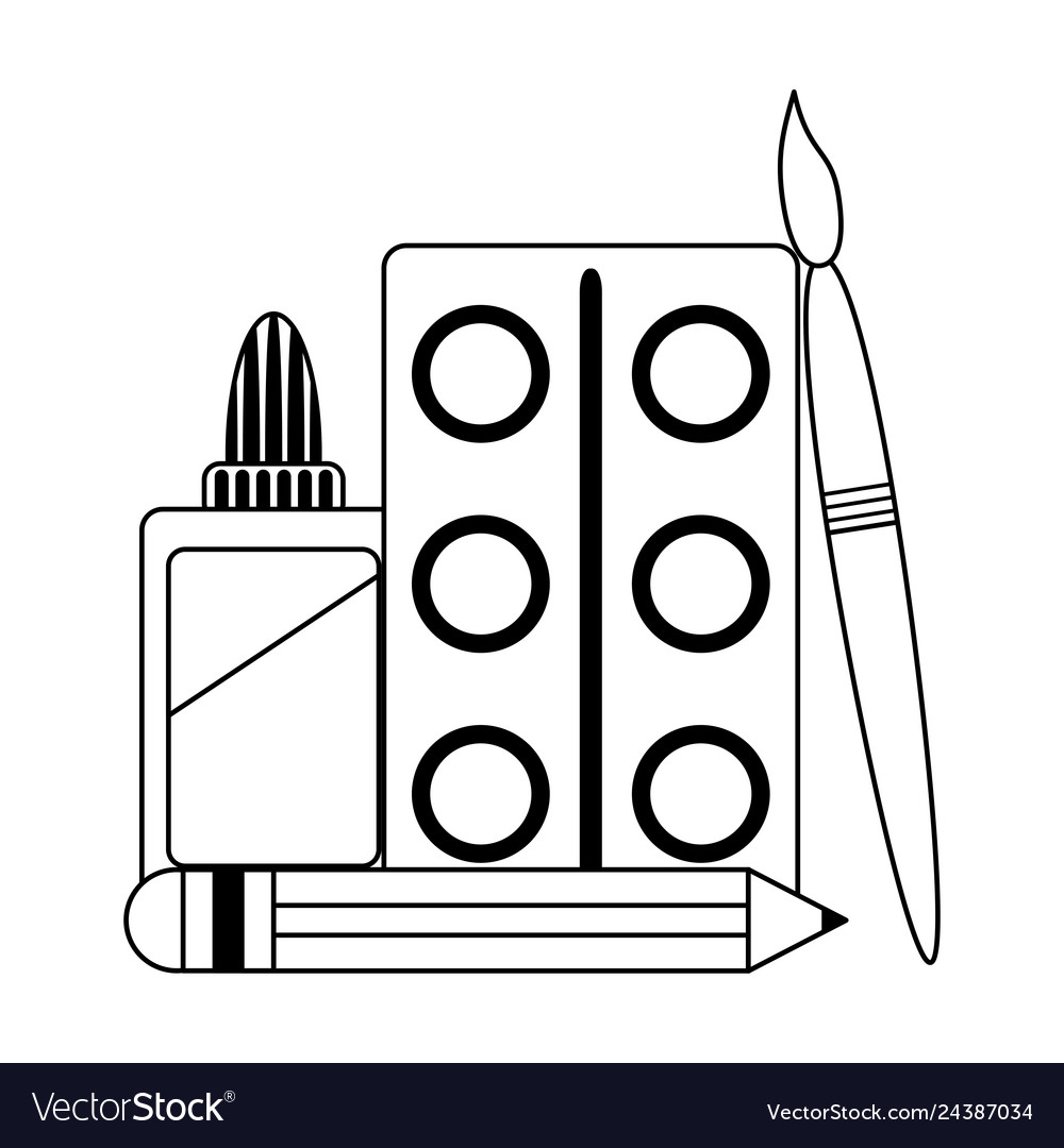 School utensils and supplies in black white Vector Image