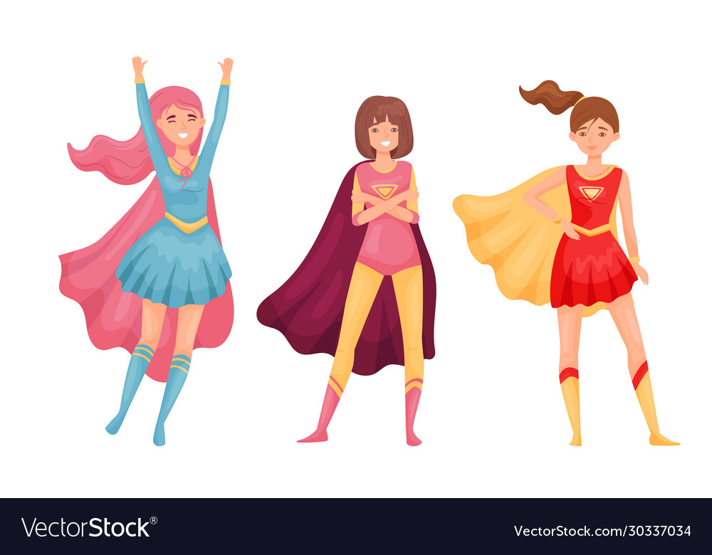 Women superheros wearing cloak and posing Vector Image