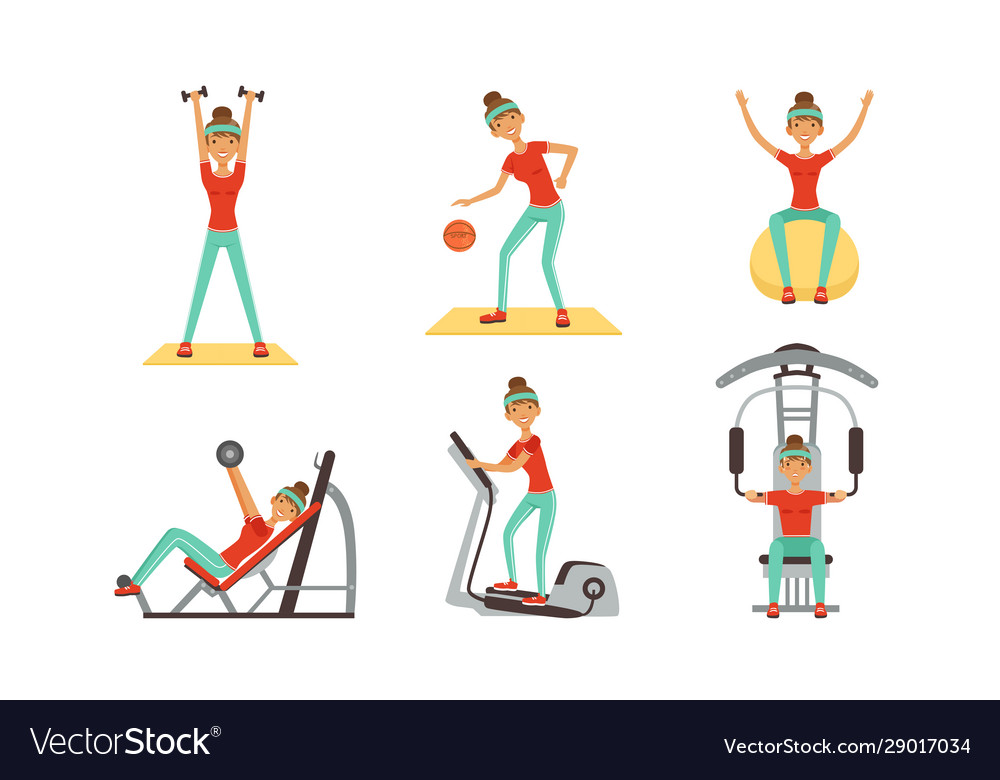 Young woman doing different sport exercises