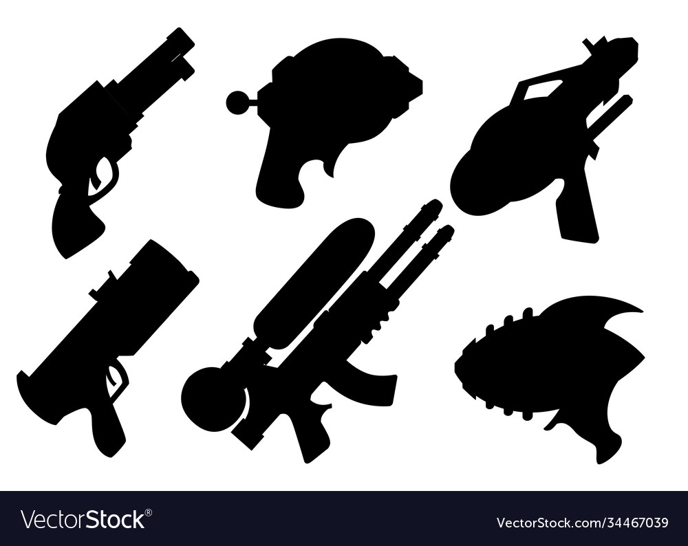 Black silhouette cartoon gun collection flat toys Vector Image