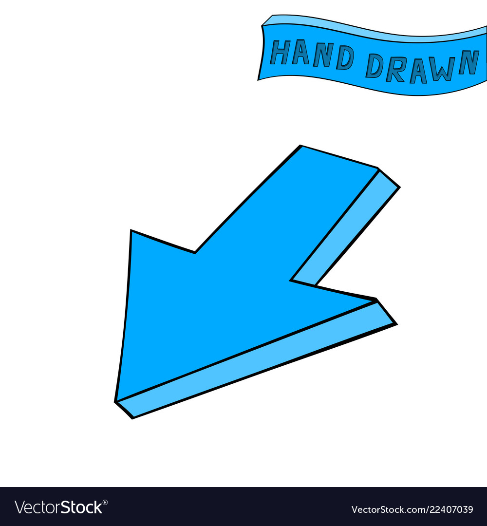 Blue arrow down sign hand drawn sketch