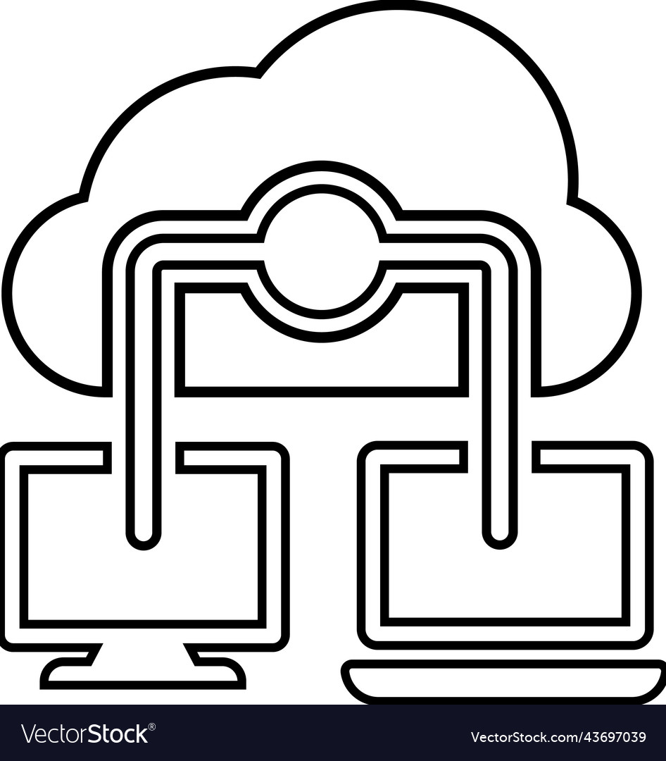 Cloud computer connection outline icon line art