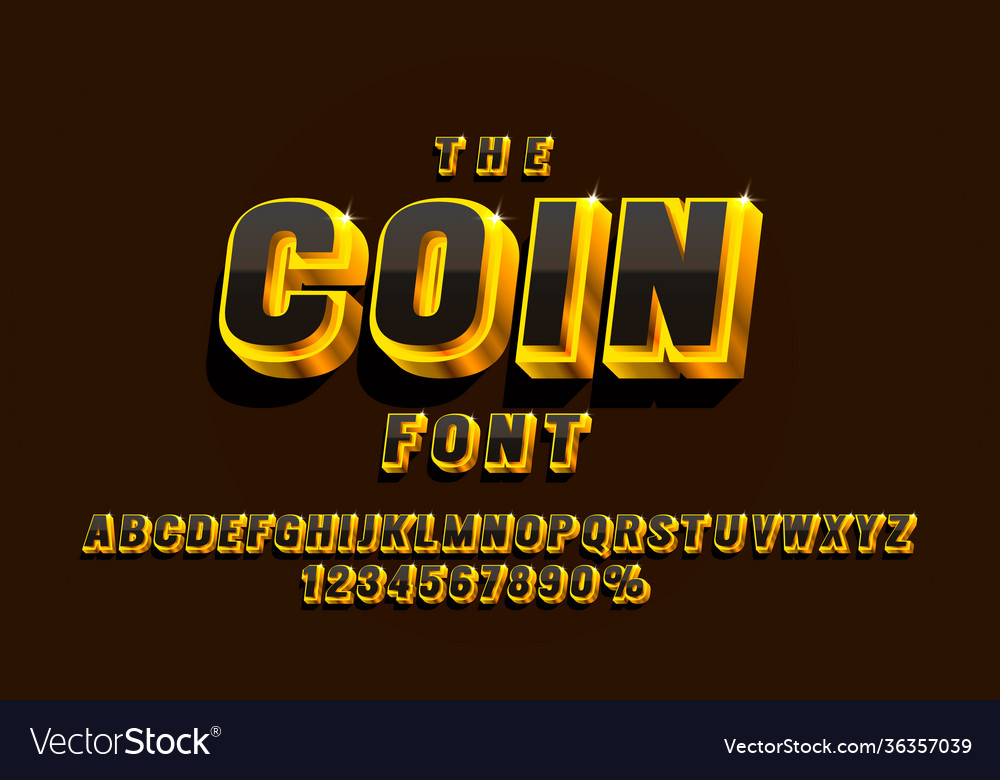 Coin font set collection letters and numbers vector image Coin font set collection letters and numbers