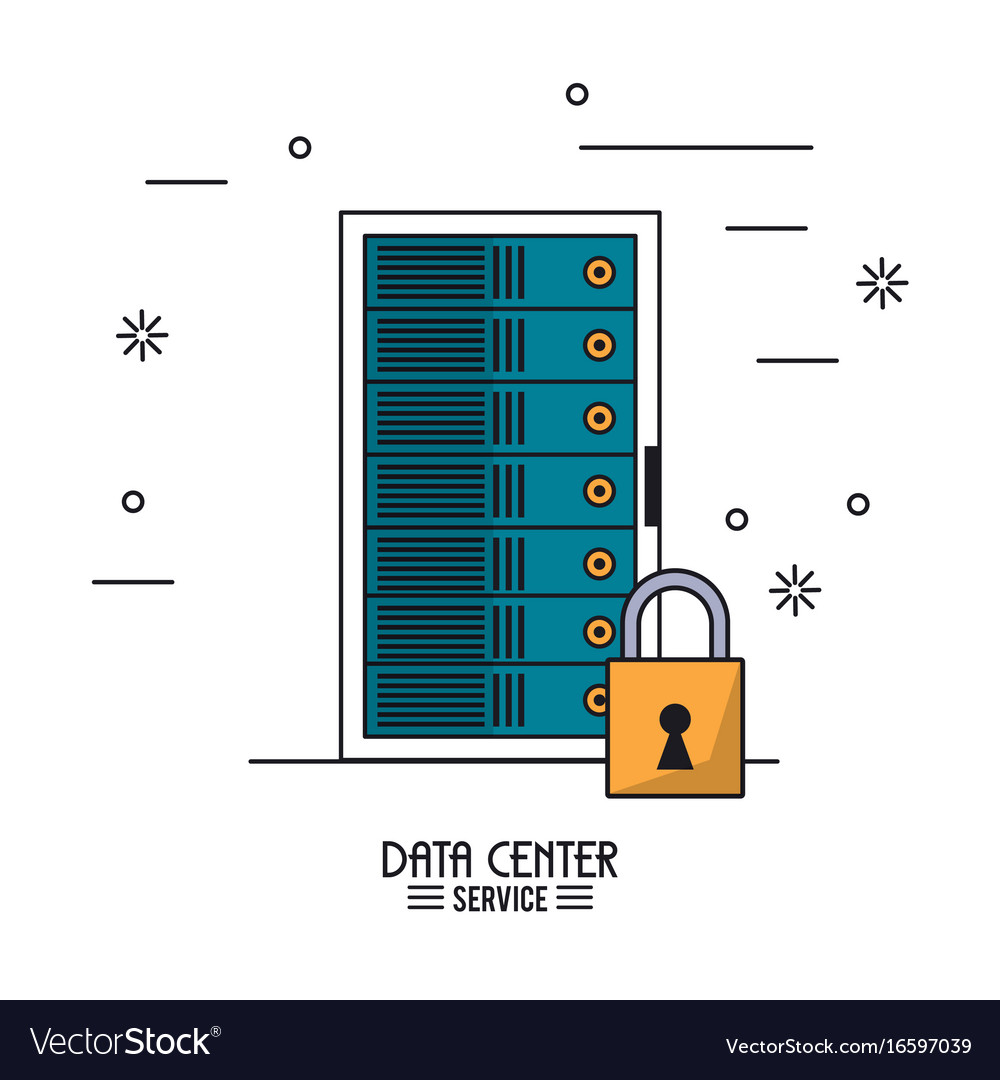Colorful poster of data center service with rack