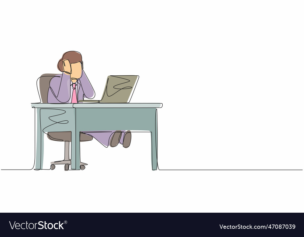 Continuous one line drawing tired office worker Vector Image