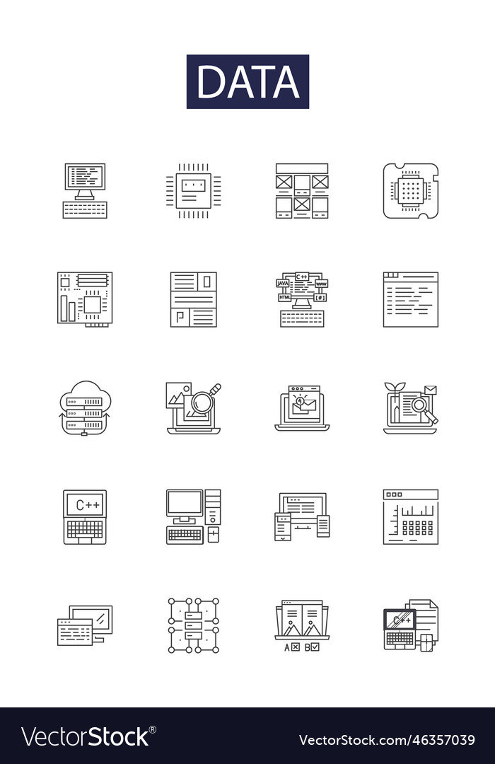 Data line icons and signs mining science vector image Data line icons and signs mining science