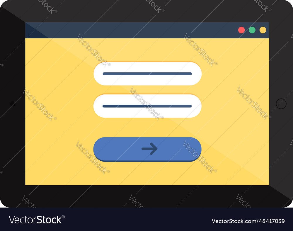 Entering login password website in tablet vector image Entering login password website in tablet