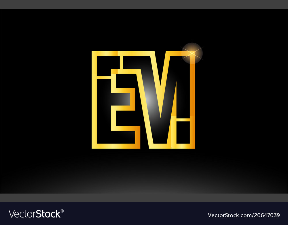 Gold black alphabet letter em e m logo