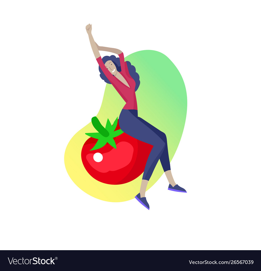 Happy people with vegetables jumping and dansing