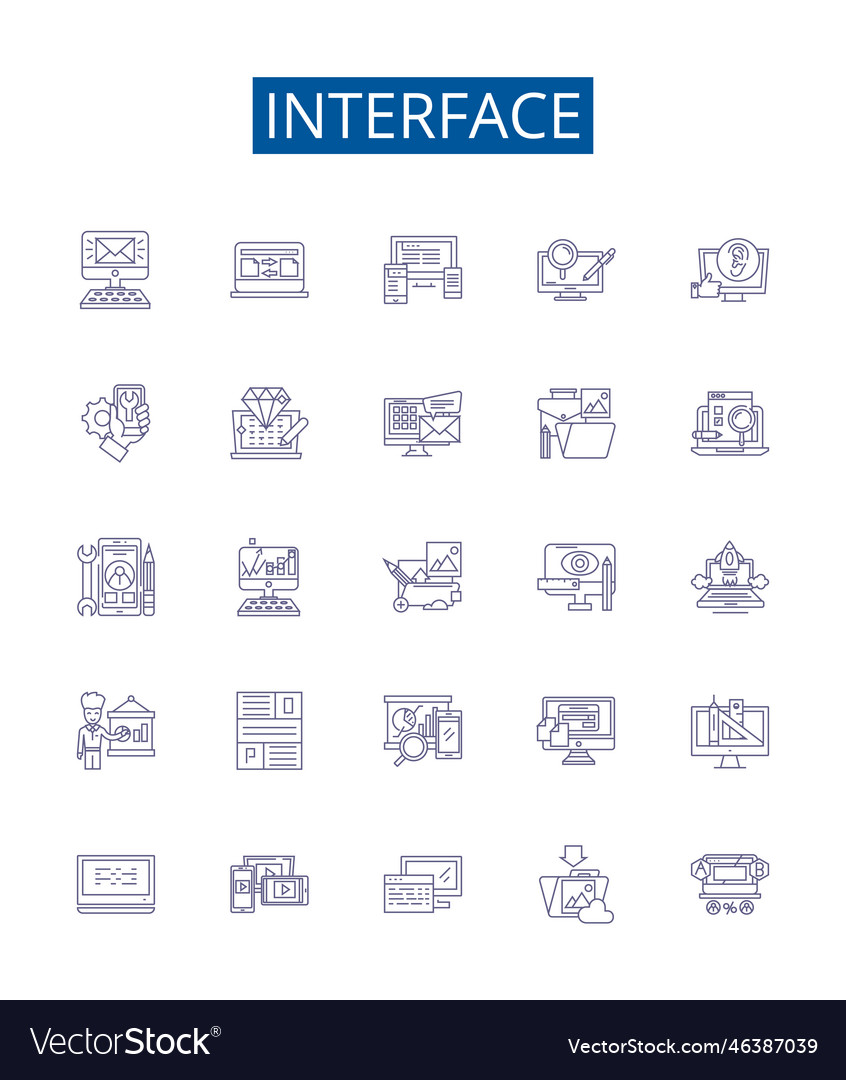Interface line icons signs set design collection vector image Interface line icons signs set design collection
