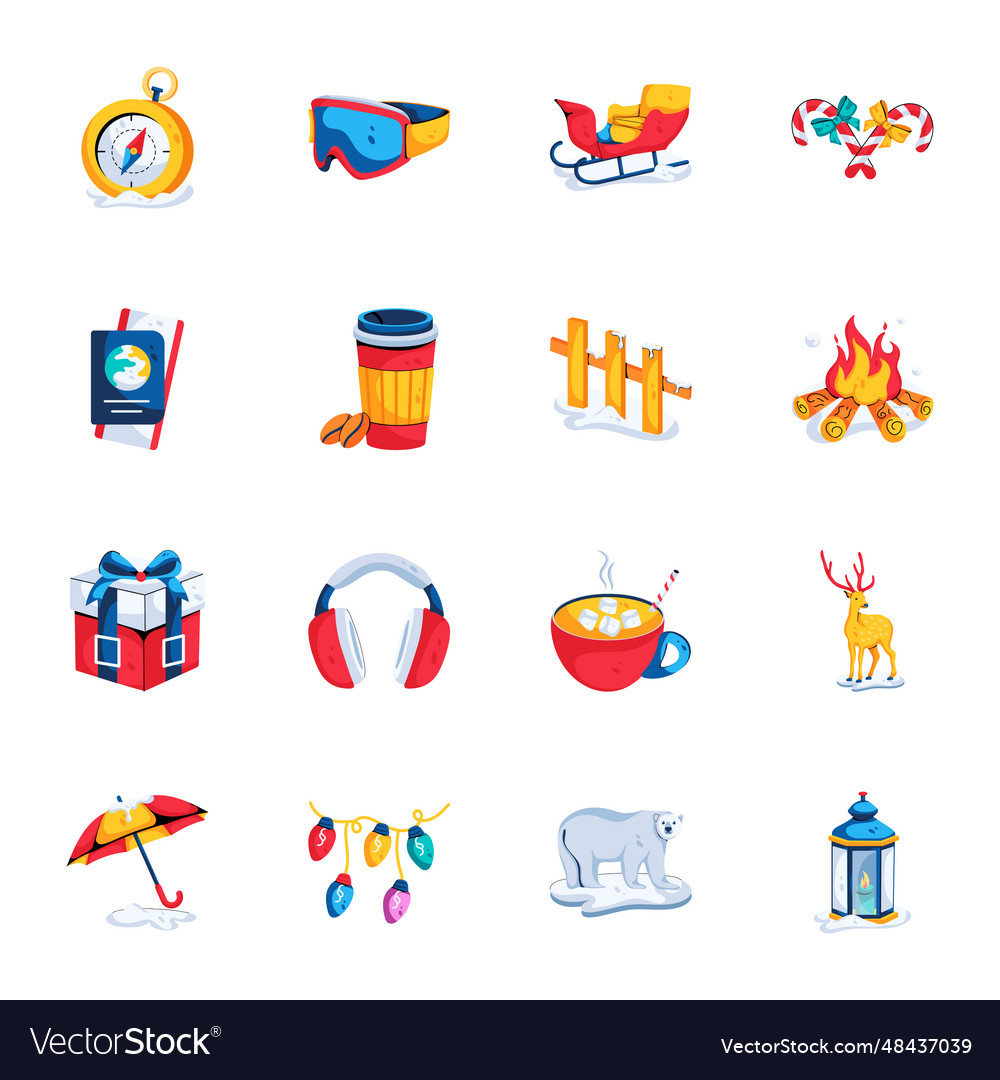 Pack of winter celebrations flat icons