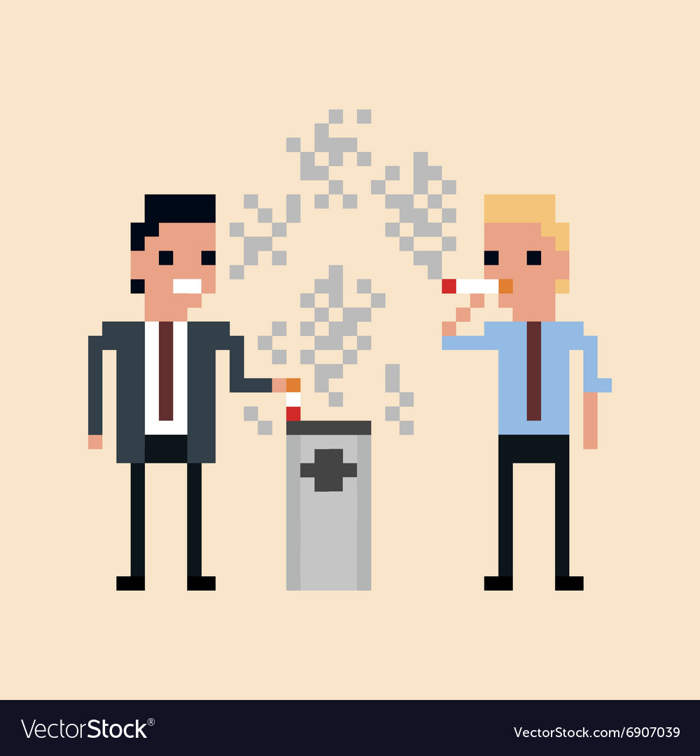 Pixel art of office workers smoking a Royalty Free Vector