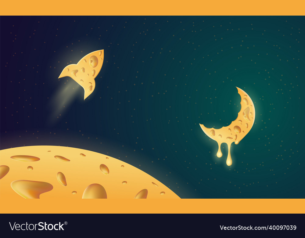 Space background with cheese texture objects vector image Space background with cheese texture objects