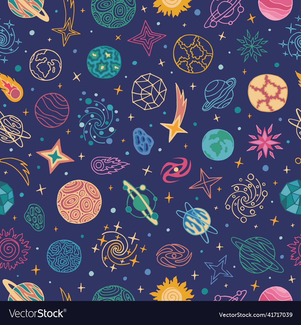 Space seamless pattern with planets vector image Space seamless pattern with planets