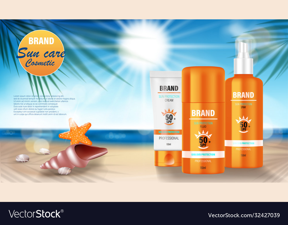 Sun protection sunscreen and sunblock ads design Vector Image