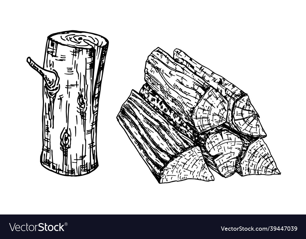 Wood burning materials logs trunk Royalty Free Vector Image