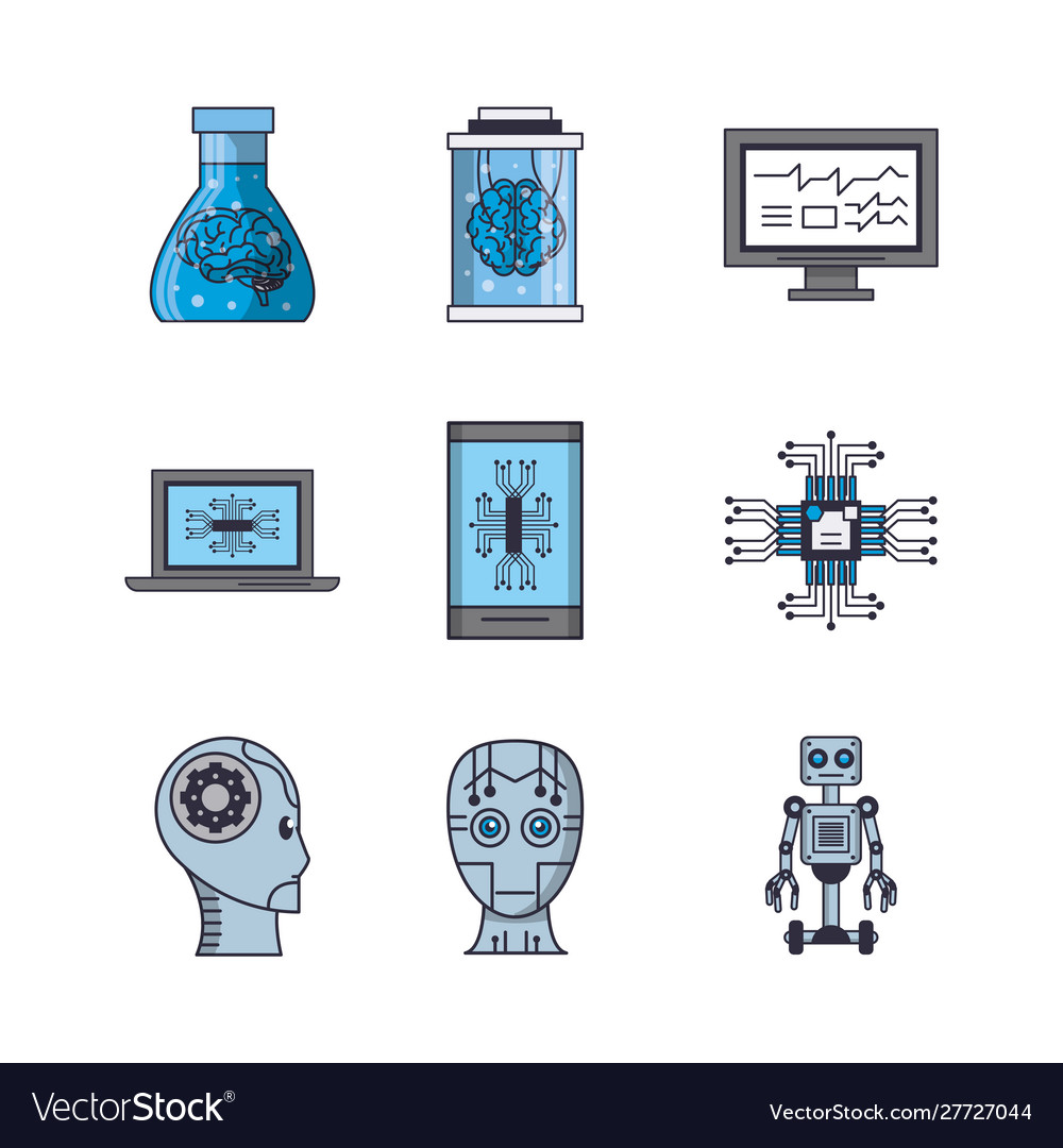 Bundle artificial intelligence icons vector image Bundle artificial intelligence icons