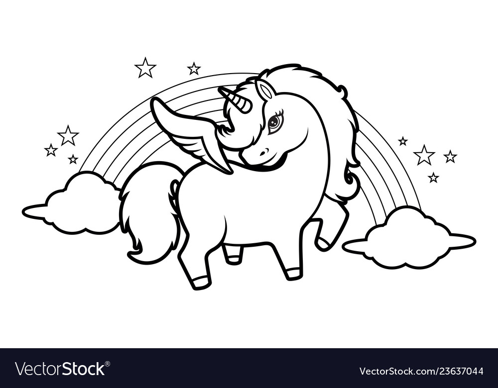 Cute little magical unicorn rainbow and stars vector image Cute little magical unicorn rainbow and stars