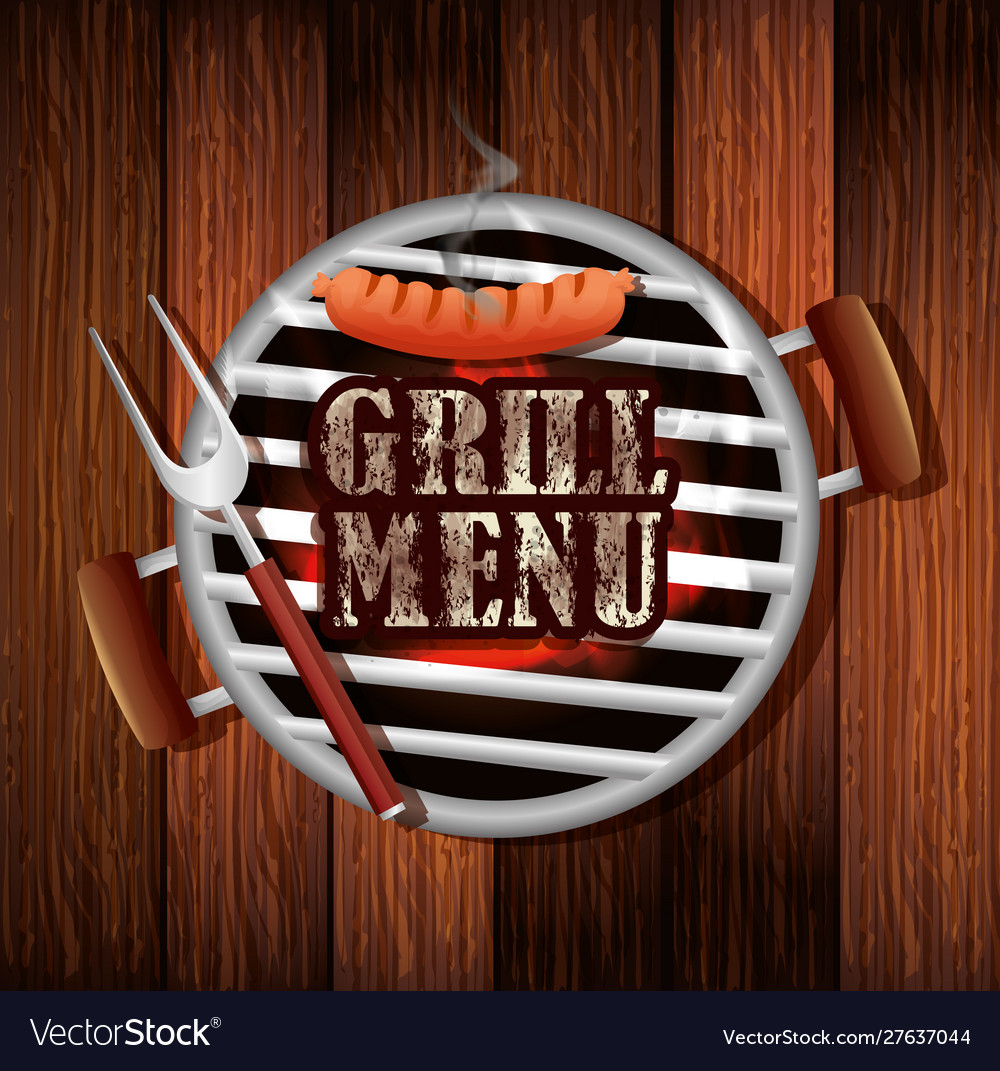 Delicious grill menu with oven in wooden