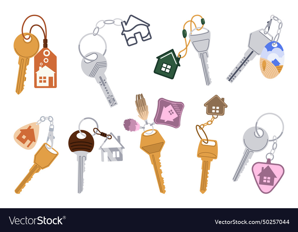 Door keys keyfobs set ring with trinket Vector Image Door keys keyfobs set ring with trinket