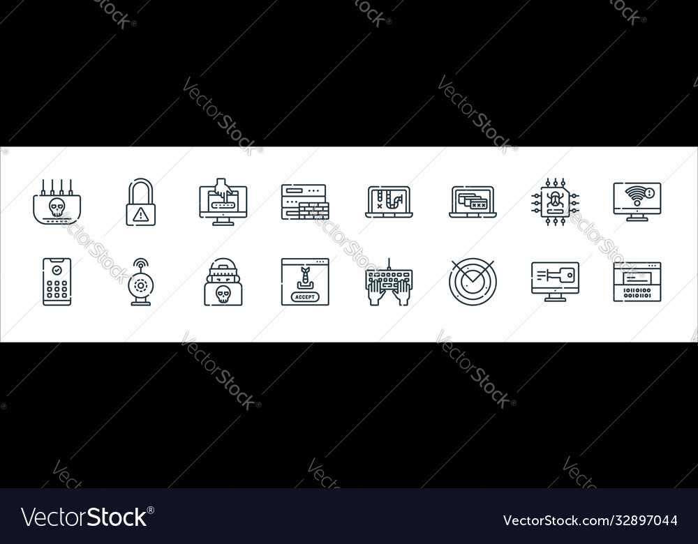 Hacker line icons linear set quality vector image Hacker line icons linear set quality