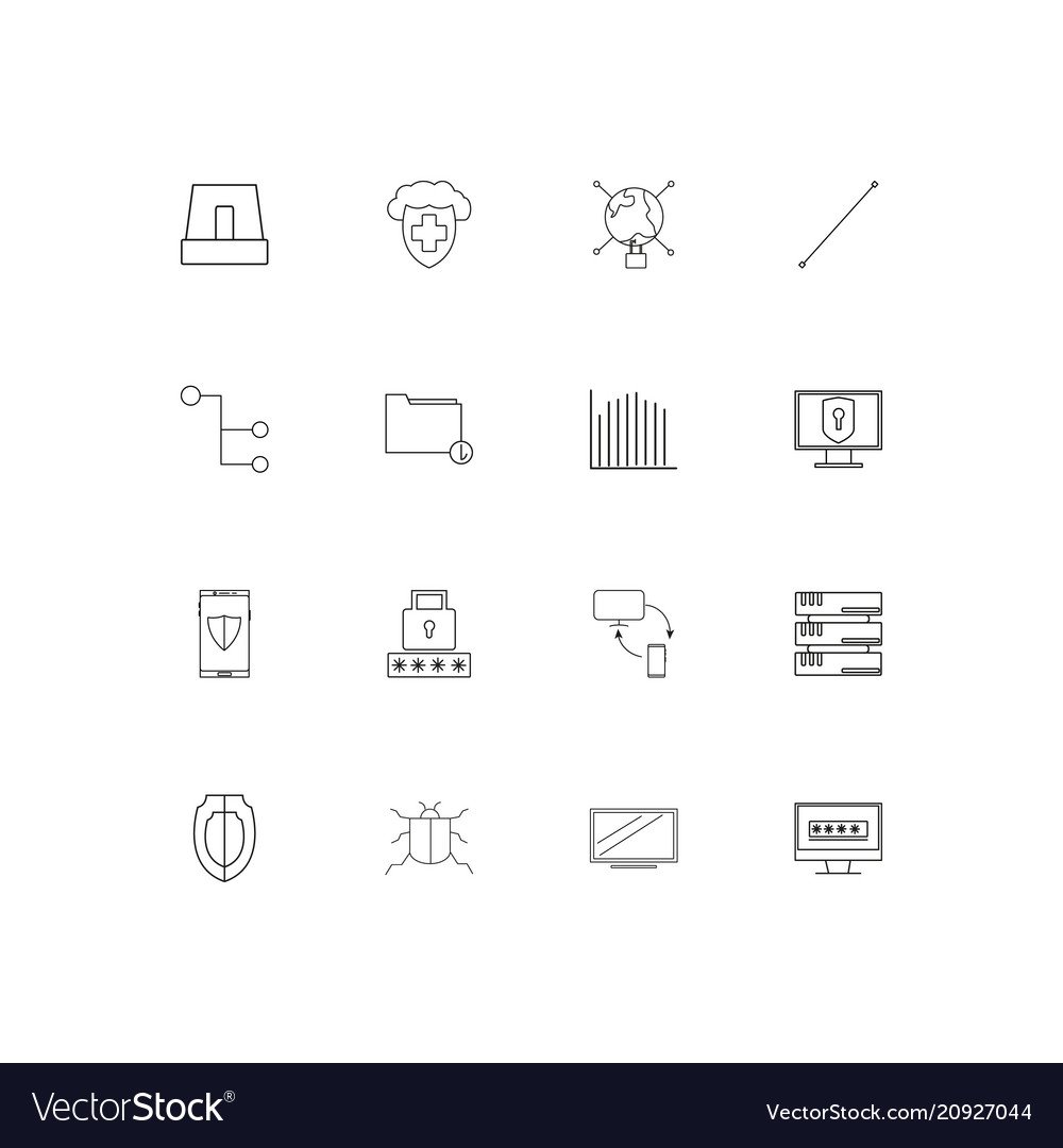Internet security linear thin icons set outlined