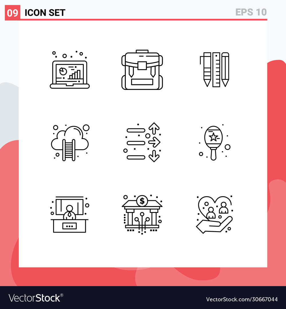 Modern set 9 outlines and symbols such as data