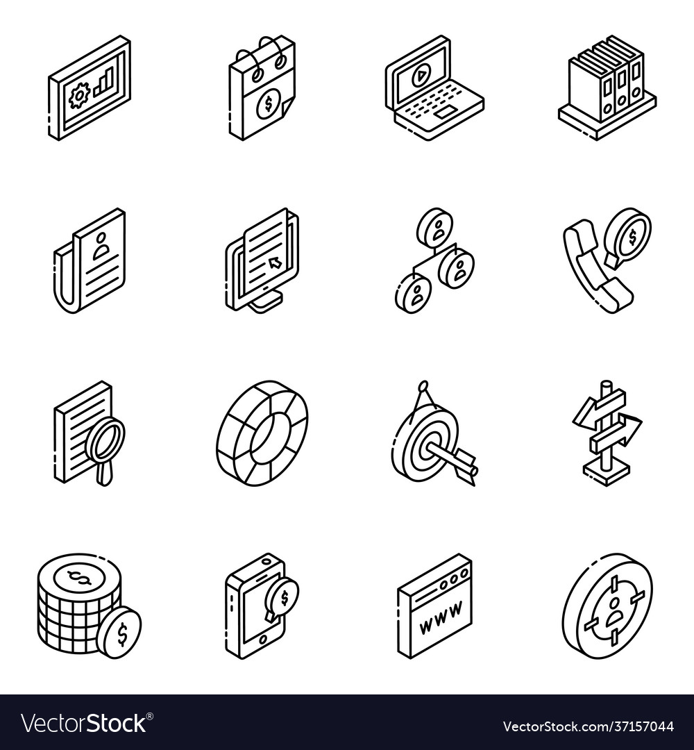 Pack creative research linear isometric icons