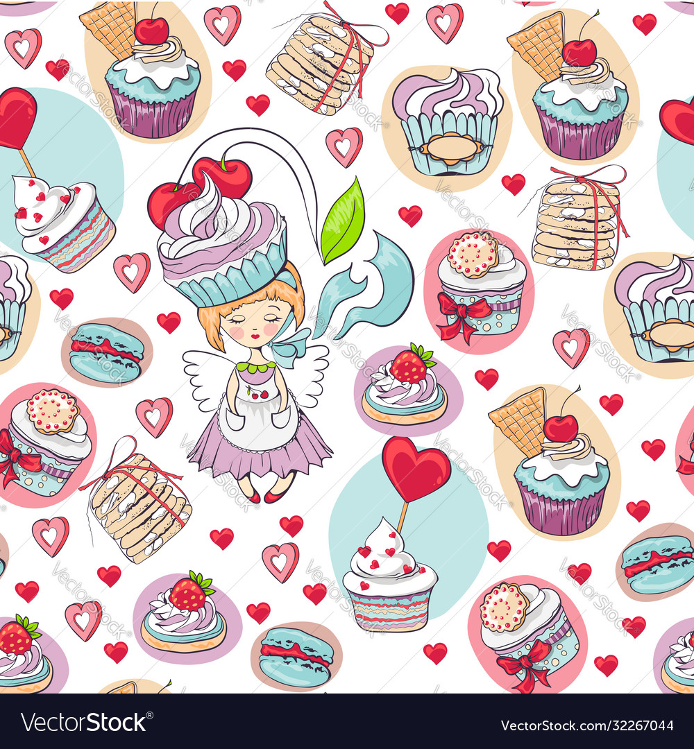 Seamless sweet cupcake party background pattern