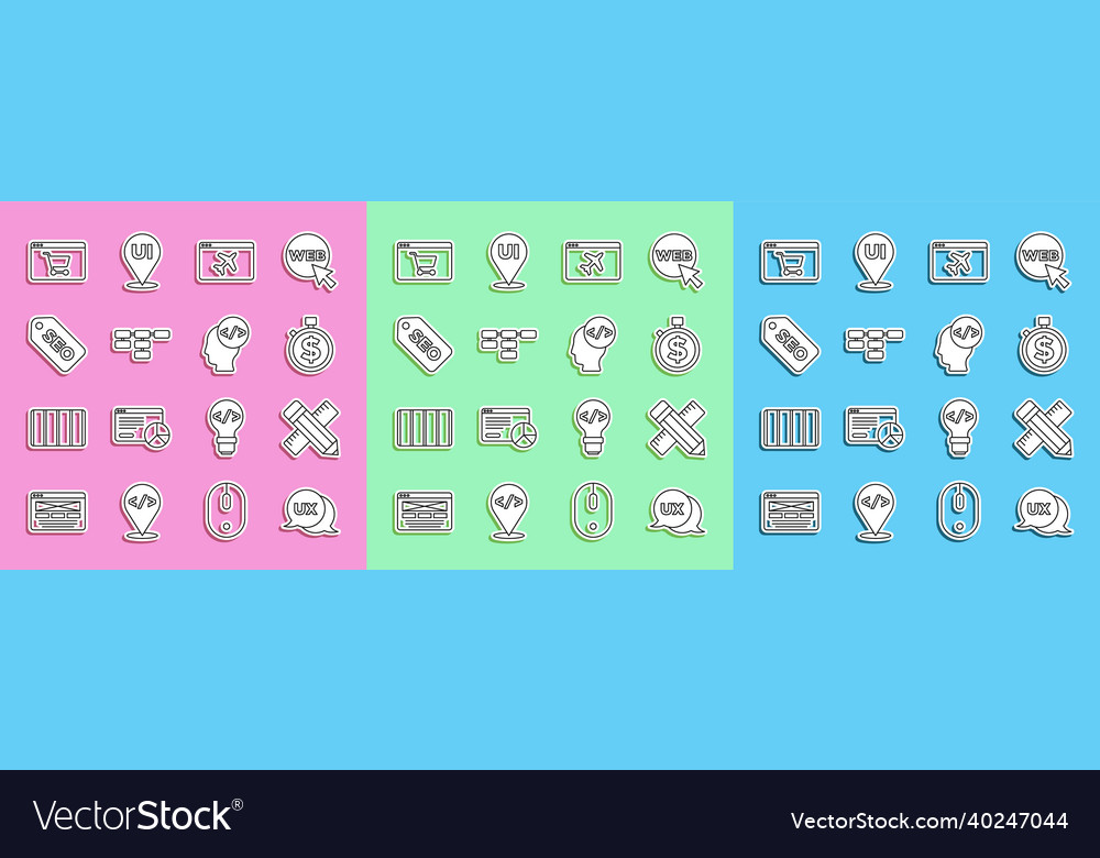 Set line ui or ux design crossed ruler and pencil