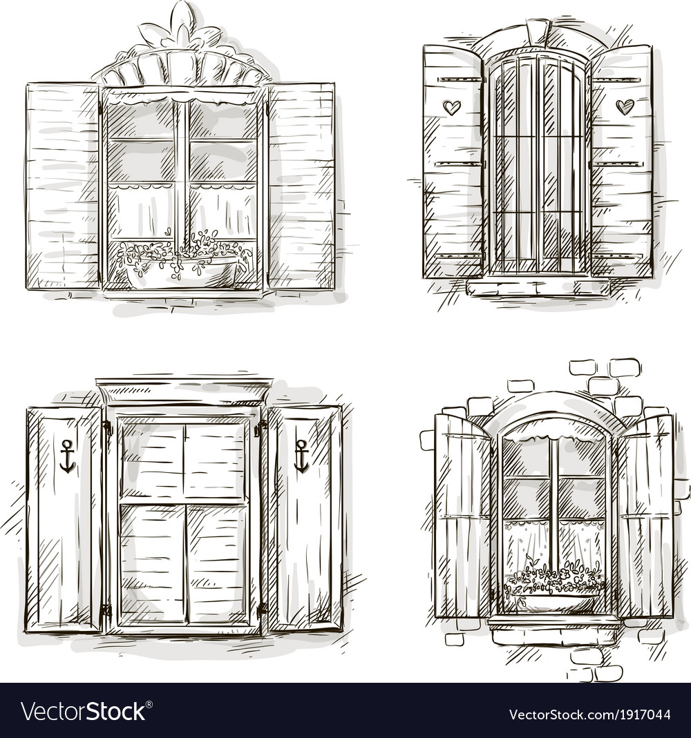 Vintage window hand drawn set of drawings Vector Image