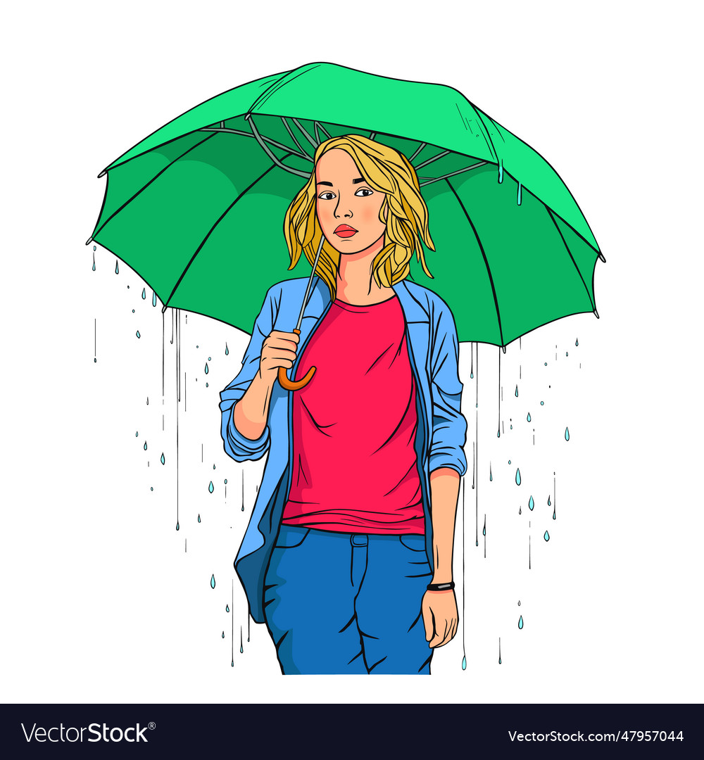 Women holding umbrella in raining character