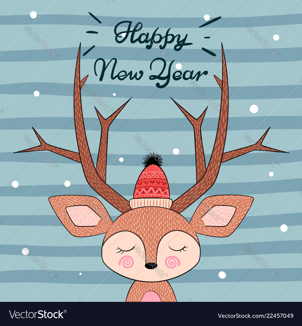 Cute deer character happy new year