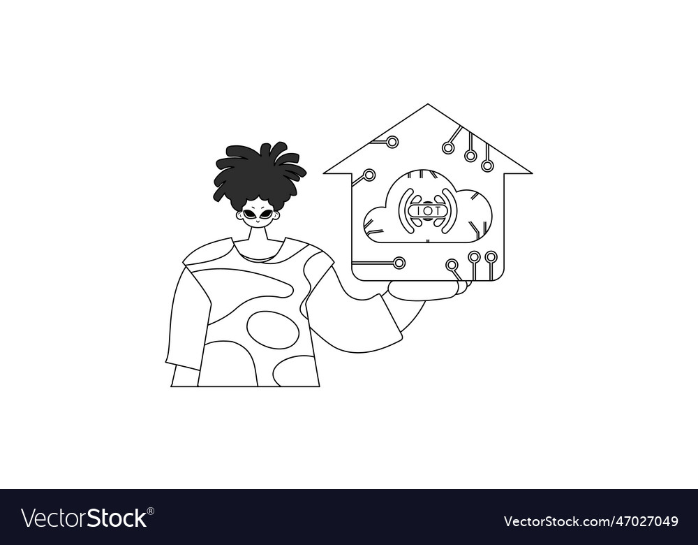 Man grasping iot logo linear design