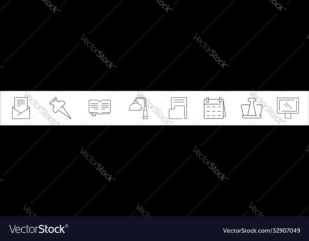 Office items line icons linear set quality vector image Office items line icons linear set quality