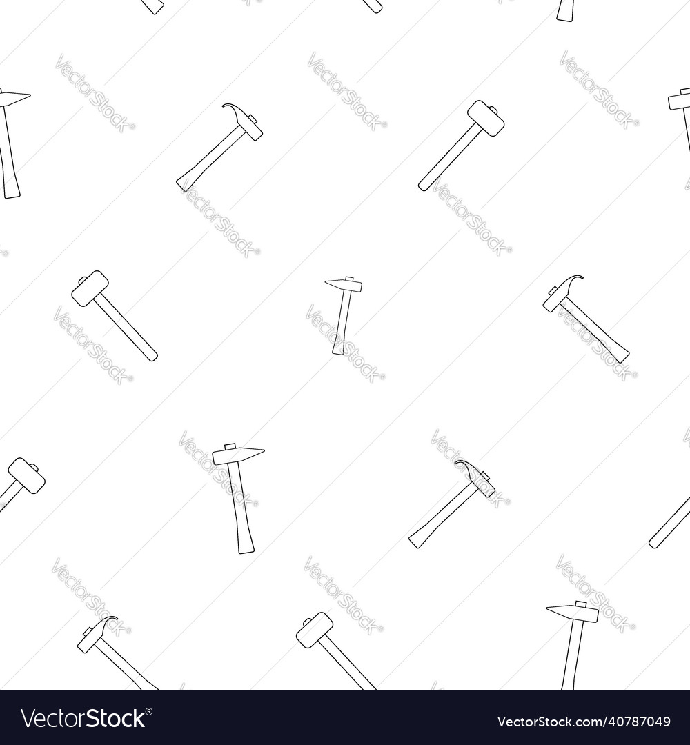 Pattern of hammer with wooden handle in line style vector image Pattern of hammer with wooden handle in line style
