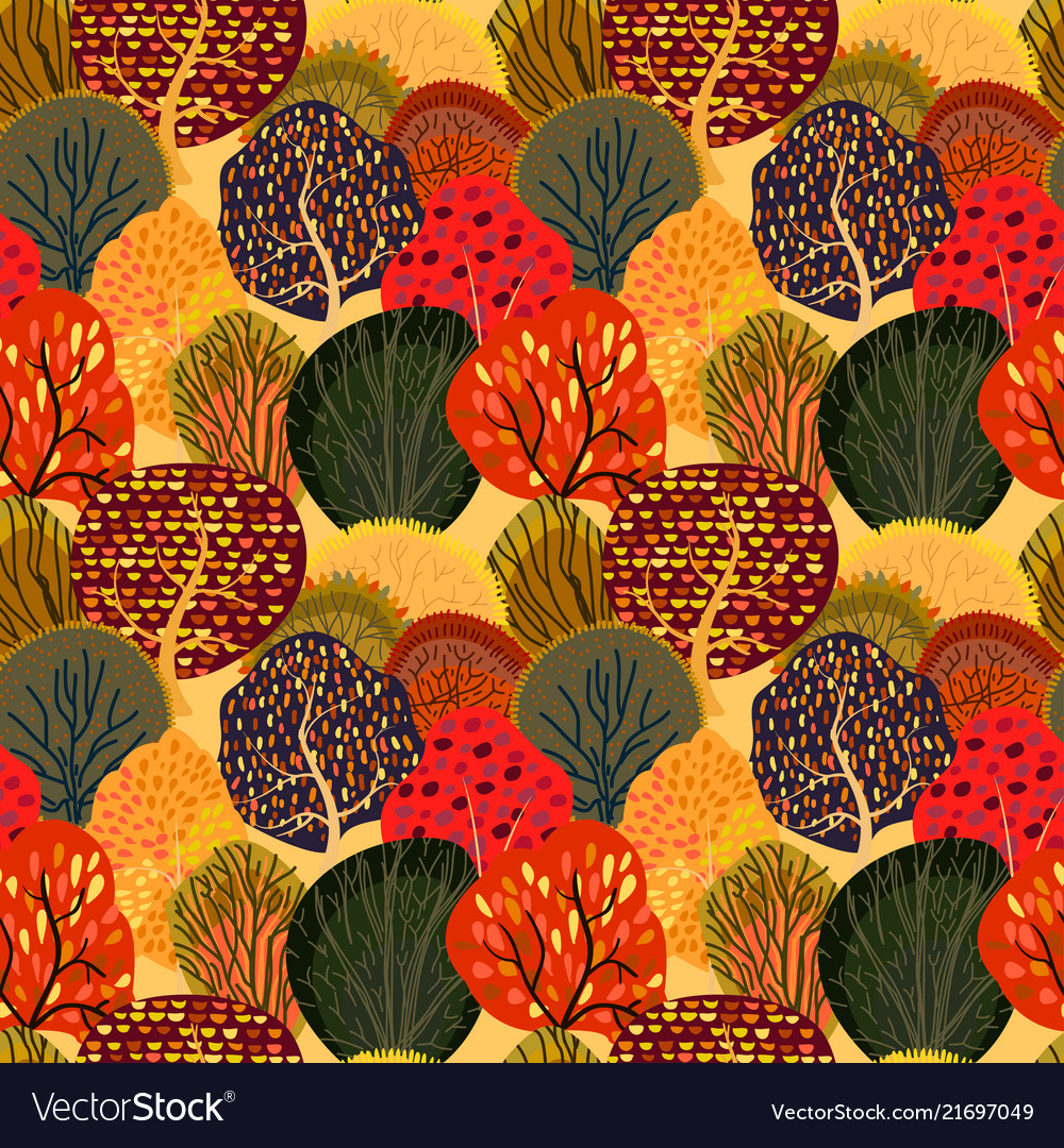 Seamless background with stylized autumn trees