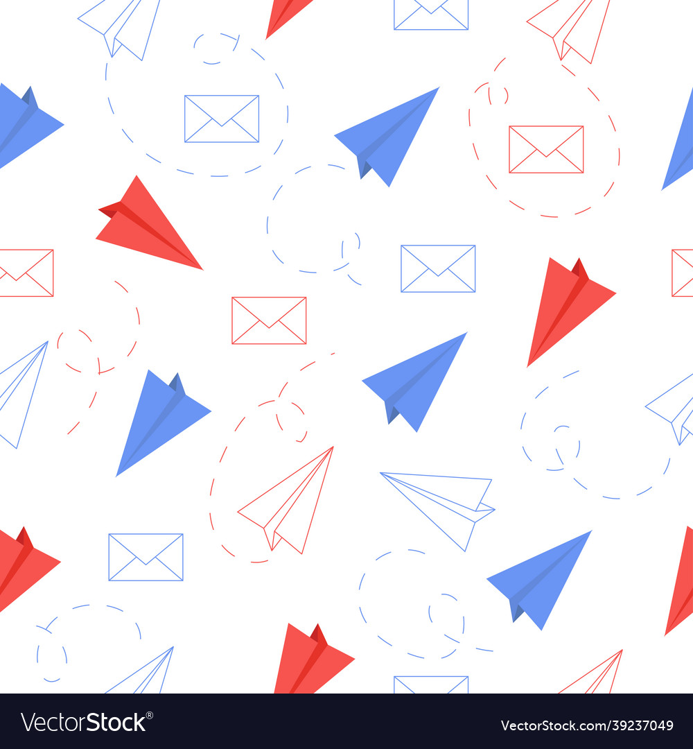 Seamless pattern with outline paper plane vector image Seamless pattern with outline paper plane
