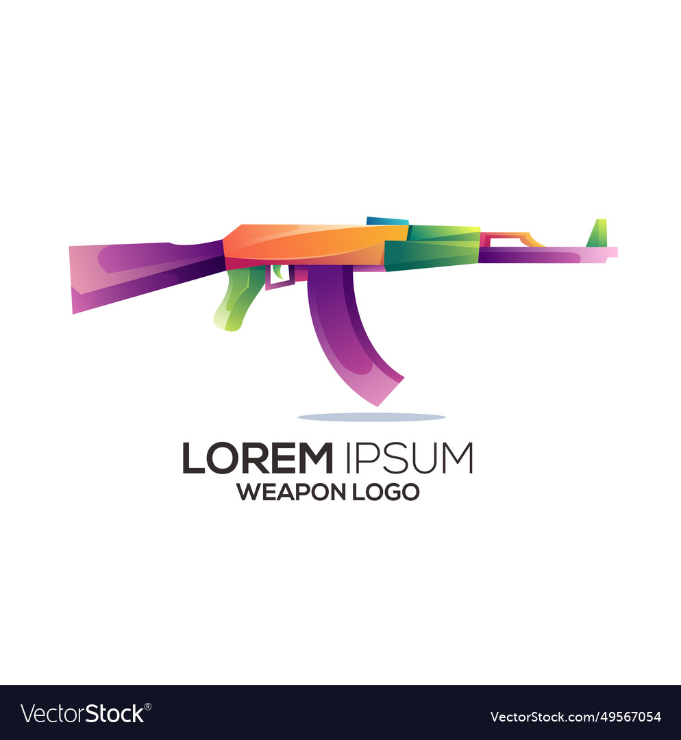 Ak 47 weapon logo gradient colorful Royalty Free Vector