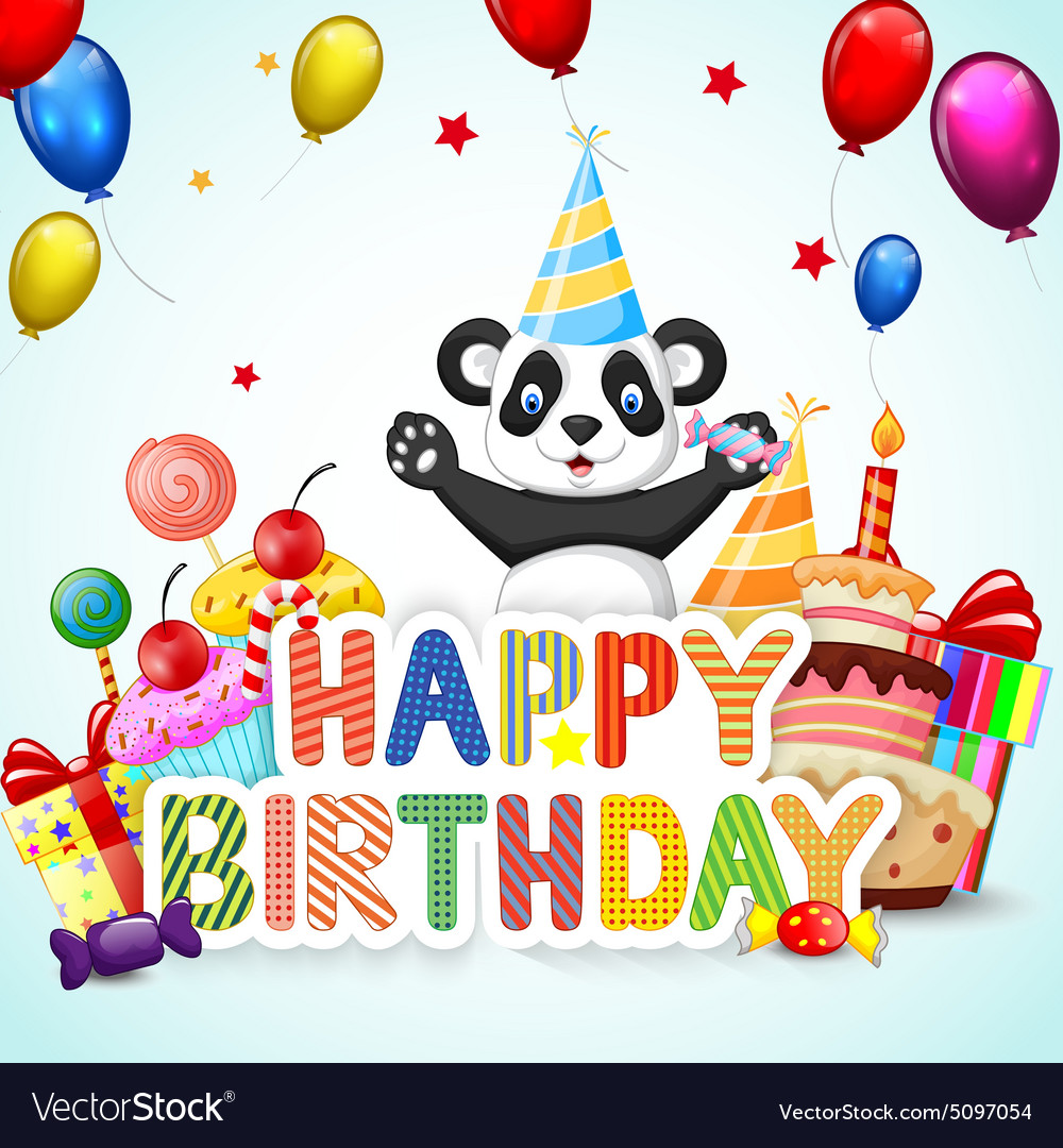 Birthday background with lion and panda