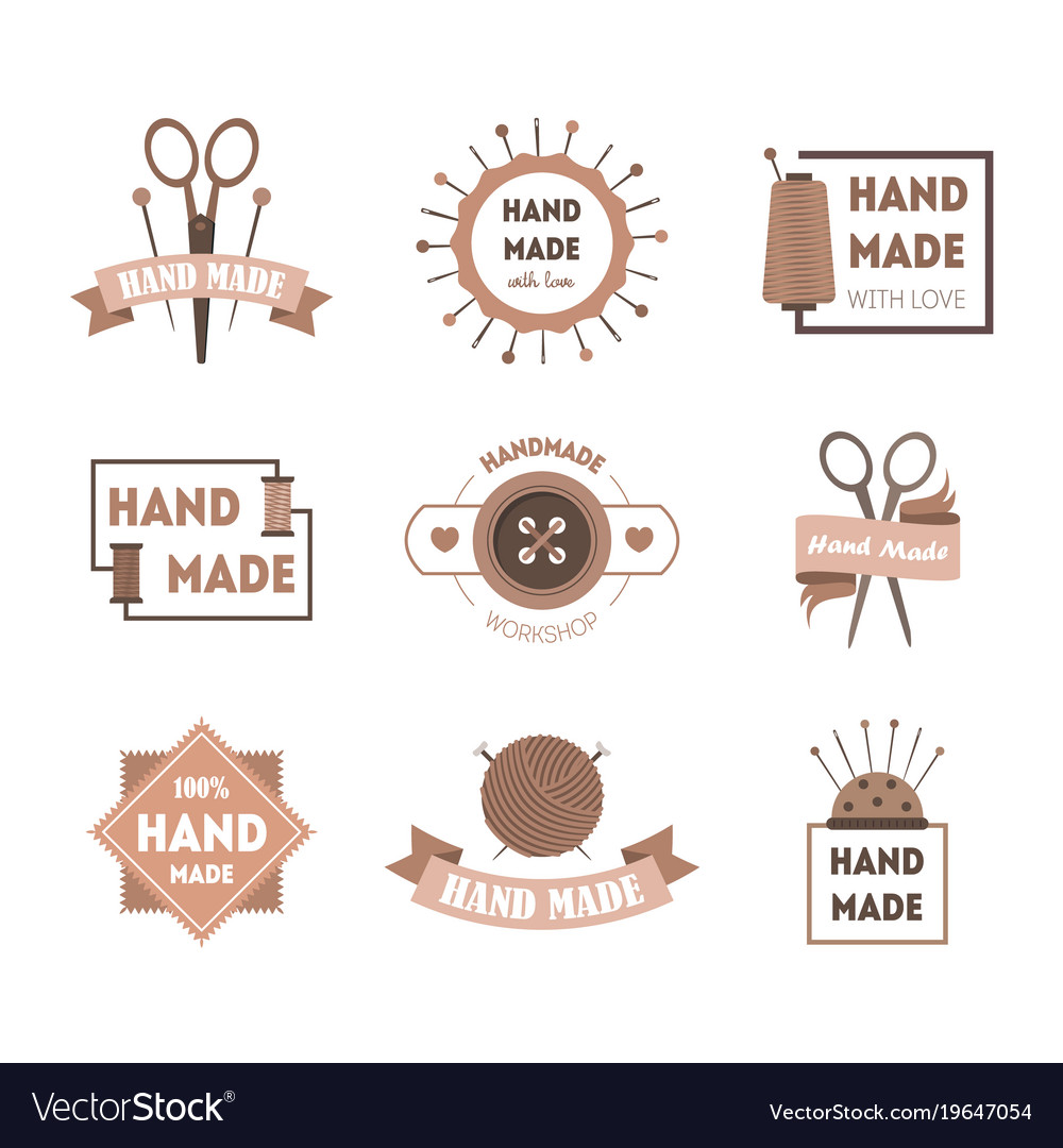 Cartoon hand made product badges or labels set